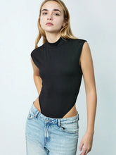 1pc Women's Black Stand Collar Tight Fit Sleeveless Bodysuit, Casual & Versatile, Autumn/Winter